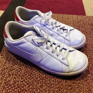 Nike White Leather Low-Top Sneakers with Red Heel Tab